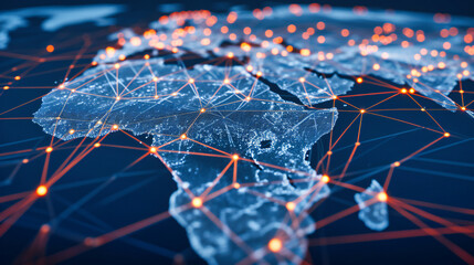 Abstract technology concept with global networking elements, illustrating the interconnectedness of digital communication in a modern, futuristic setting