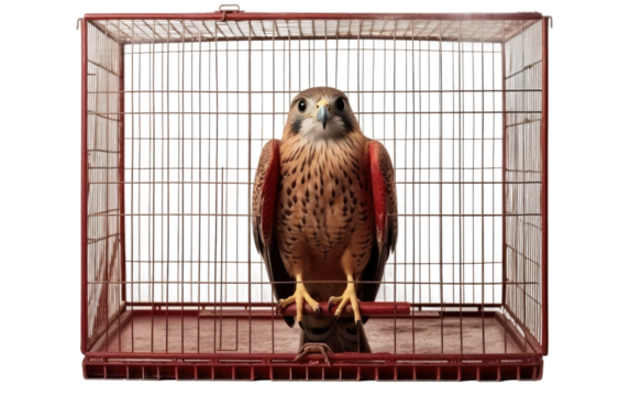 Bird in cage on a White or Clear Surface PNG Transparent Background