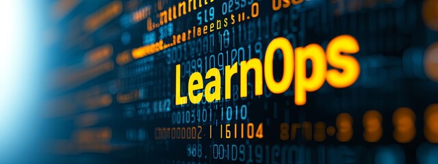 Obraz premium Blue digital background highlighting 'LearnOps' with a tech aesthetic