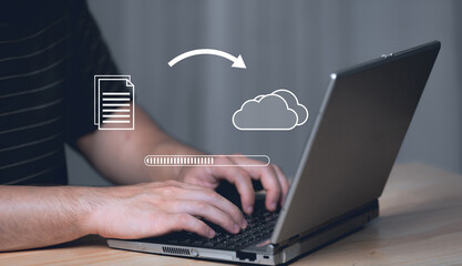Data transfer through cloud technology Exchange data with modern internet technology that is fast and secure Internal document backup on online databases,Transfer files data system relocation concept