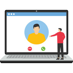 Video Conference Concept, Showing business group having remote virtual video conference meeting, Suitable for landing page, UI, web, app intro card, flyer and banner, Vector Illustration, flat.