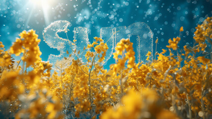 Vivid yellow flowers with sunlight and underwater bubble effect
