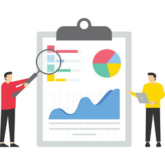 Financial Audit concept, with a team of business people doing company financial evaluation, Suitable for landing page, UI, web, app intro card, editorial, flyer and banner, Vector Illustration.