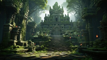 An ancient temple hidden in a lush forest