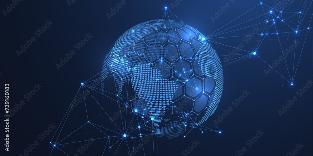 Leinwandbilder Global network connection concept. Big data visualization. Social network communication in the global computer networks. Internet technology. Business. Science. Vector illustration