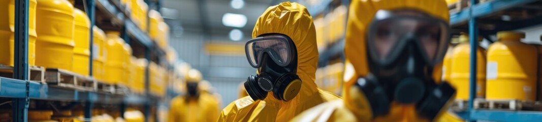 Technicians in gas masks assess toxic spills