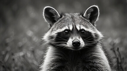 raccoon in black and white style