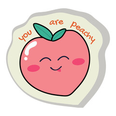 Sticker of colorful set. This adorable candy sticker of peach designed with a cute style and set against a white background. Vector illustration.