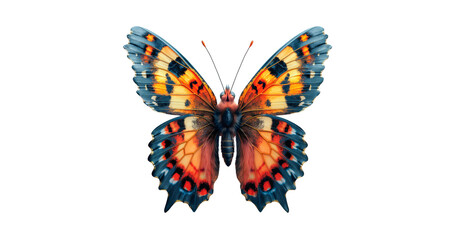 Golden butterfly insect, macro image, centered on a white background.Image generated by AI