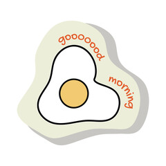 Sticker of colorful set. This cute morning sticker of fried egg designed in a charming cartoon style against a white background. Vector illustration.