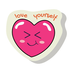 Sticker of colorful set. This cute sticker of heart feature a text 