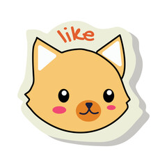 Sticker of colorful set. This adorable sticker highlight a cute cartoon design of a cat face on a white background. Vector illustration.