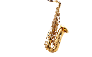 Musical saxophone on a White or Clear Surface PNG Transparent Background