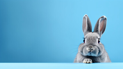 Banner with a funny and cute gray rabbit