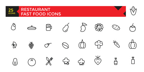 Restaurant and fast-food apps icon set, vector, icons collection