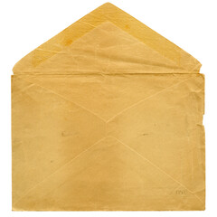 Back and inside of open vintage antique envelope, faded and torn, brown yellowed paper with texture...