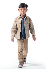 Asian boy wearing Casual attire, walking forward, white background
