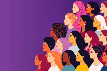 Group of diverse women. Vector illustration in flat cartoon style. Women's day.