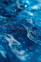 blue glitter liquid gel or slime texture close up
