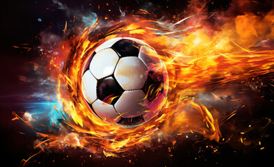 a soccer ball flies out of the soccer net, in the style of vivid energy explosions, large canvas format
