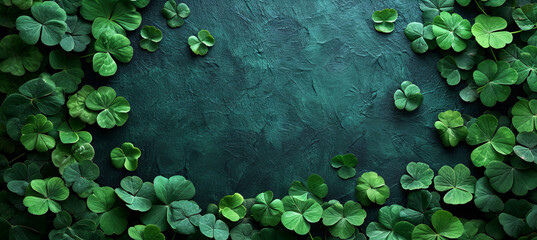 banner of clovers. Happy Saint Patrick's Day. dark background - obrazy, fototapety, plakaty
