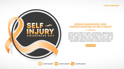 Self Injury Awareness Day background with an orange ribbon and black circle
