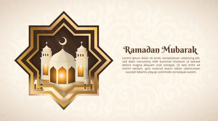 Ramadan Mubarak with a mosque inside an Islamic star frame