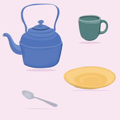 Obraz premium A set of hand-drawn cartoon dishes. Suitable for children's games posters and educational cards.Vector illustration.EPS10.