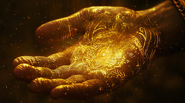 Palmistry is the pseudoscientific practice of fortune-telling through the study of the palm, gold hand