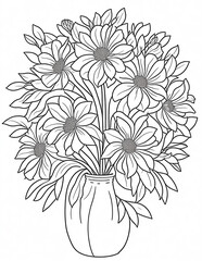 flowers in a vase coloring book for children and adults