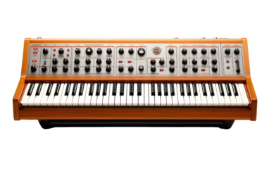 synthesizer with retro synthesizer knobs on a White or Clear Surface PNG Transparent Background