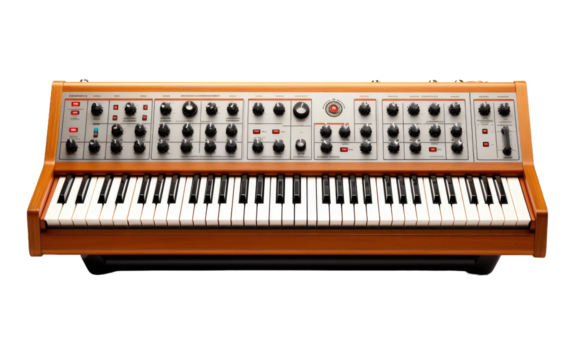 synthesizer with retro synthesizer knobs on a White or Clear Surface PNG Transparent Background