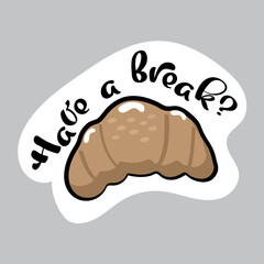 Food sticker of colorful set. This croissant-themed illustration beautifully designed in a cartoon style and set against a crisp background. Vector illustration.