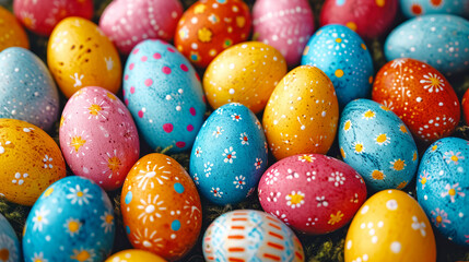 Fototapeta na wymiar Easter eggs colorful close up background, blurred background