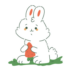 Obraz na płótnie Canvas Cute bunny with carrot vector cartoon character illustration isolated on a white background.