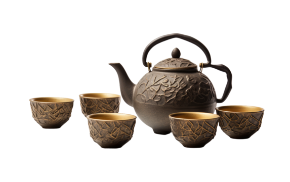 traditional tea set on a White or Clear Surface PNG Transparent Background
