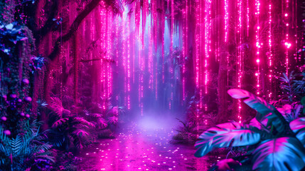 Enchanting forest landscape with a mystical and magical ambiance, perfect for a fantasy setting with foggy woods and ethereal light