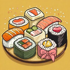 Illustration vector graphic of cute hand drawn kawaii sushi collection cartoon vector icon illustration