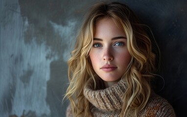 Fototapeta premium Woman With Long Blonde Hair Wearing a Scarf