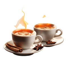 cups of cappuccino coffee composition on isolated transparent background