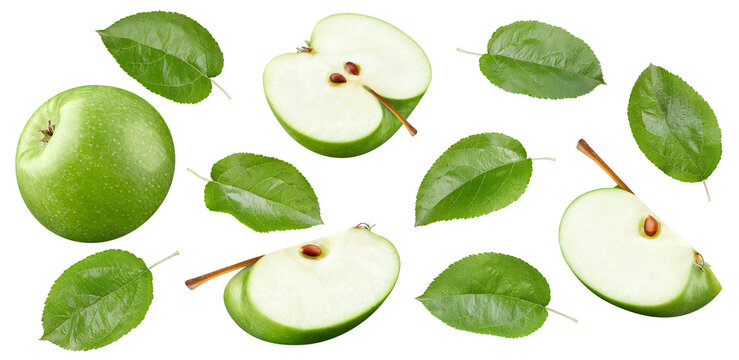 Green apple fruit with leaves