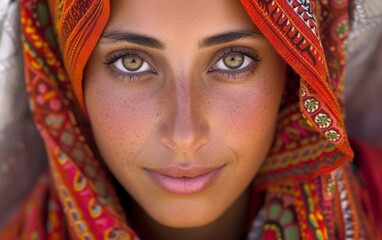 Close-Up Portrait of a Person Wearing a Head Scarf