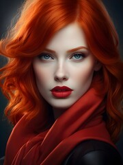 Fiery red-haired girl with an alluring gaze