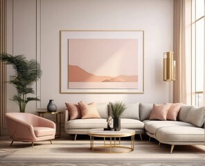 3D Rendered Living Room: Mockup Frame in a Cozy Bohemian Atmosphere




