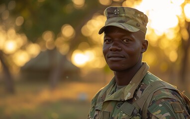 Fototapeta premium Multiracial Military Man Standing in Front of Trees