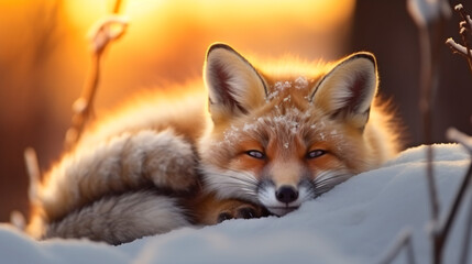 Cute fox cub sleeping in the wild