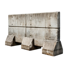 Old concrete road barrier. Isolated on transparent background.	