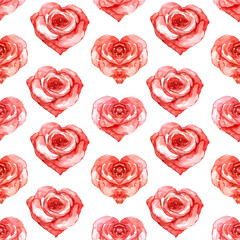 Watercolor Rose Hearts Seamless Pattern