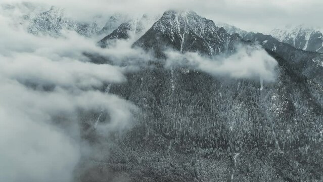 Drone footage of  Winter Carpathian Mountains, Sinaia Romania