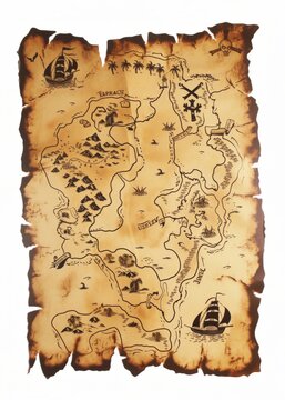 Old Pirate Treasure Map on a white background